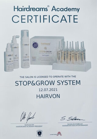 Hairdreams Zertifikat für das Stop & Grow System